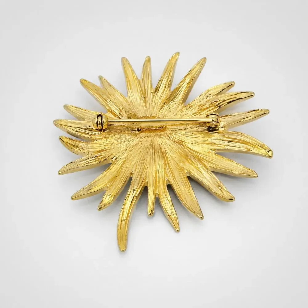 Vintage Large Leaf Brooch Pin Gold Tone Textured Layered Mid Century‎ 2.5